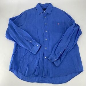 Ralph Lauren Classic Fit Linen Button Down Shirt Men's Blue XL Tall